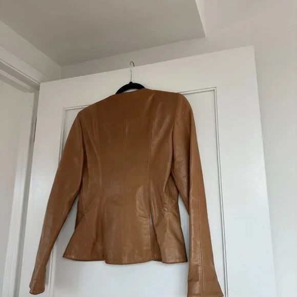 Fendi Vera Pelle Leather Jacket Brown Sz 42 Shawl Collar Snap Closure